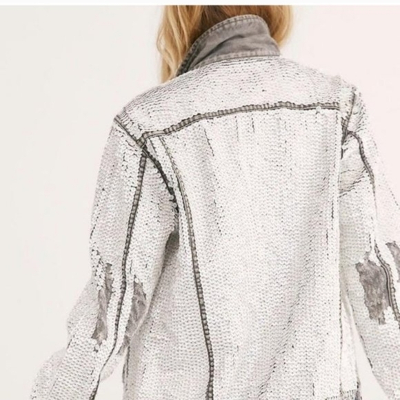 NEW free people momo sequin denim jean oversized jacket hand embroidered size L - Picture 3 of 7